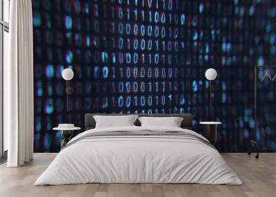 Blue binary code 3D render illustration Wall mural