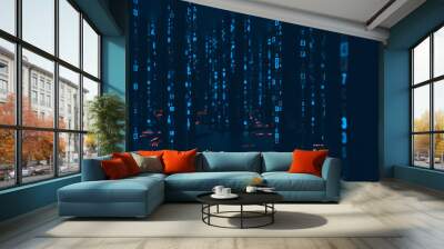 Blue digital HEX computer code in cyberspace 3D rendering Wall mural