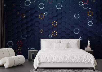 Glowing blue hexagons pattern 3D rendering illustration Wall mural