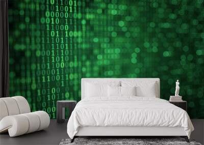 green digital binary data close-up Wall mural