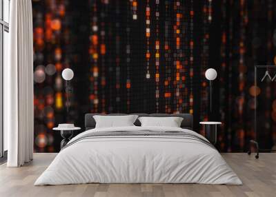 Orange matrix rain of digital HEX code with bokeh Wall mural