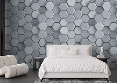 Seamless pattern of gray concrete hexagons 3D render Wall mural