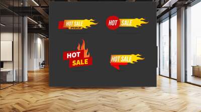 Hot sale, set of stickers labels for sales promotion and advertising, fire flames design Wall mural