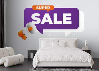 Super sale banner three speech bubbles and megaphone vector Wall mural