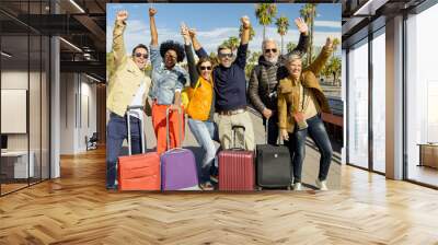 Group of diverse senior traveler having fun in a city during vacation Wall mural