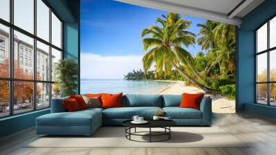 A nice and empty beach in a tropical desert island of Sumatra, Indonesia. Blue sky, white sand and coconut trees, a dream holiday place to relax, ses, a dream holiday place to relax, snorkel and rest. Wall mural