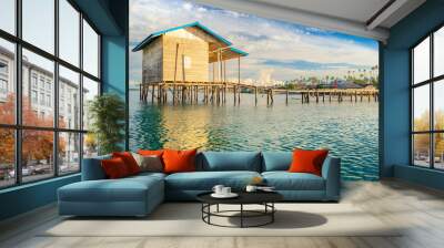 An over water house in the coast of Balai, the main town in Pulau Banyak archipelago in western Sumatra, Indonesia. A lonely and quiet place to spend time relaxing on holydays. Wall mural