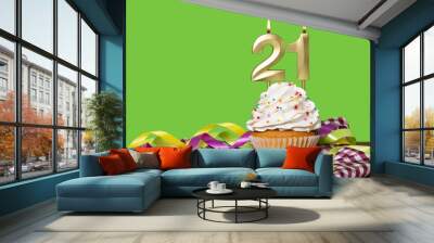 Birthday Cake With Candle Number 21 Wall mural