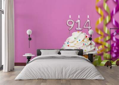 Birthday Cupcake With Candles Lit Forming The Number 914 Wall mural