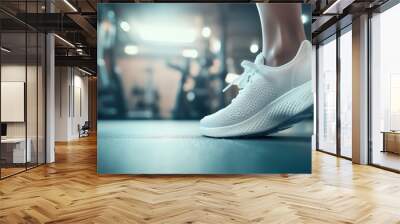 Person exercising with determination in a modern gym background copy space Wall mural