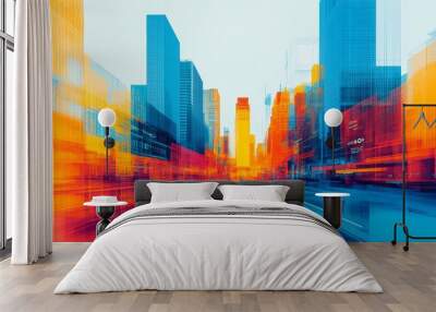 Abstract city skyline with blurred motion effect, showcasing urban dynamism and growth. Wall mural