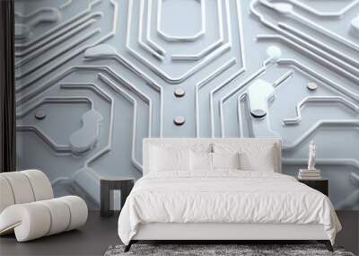 Abstract white circuit board pattern with  raised lines and details. Wall mural