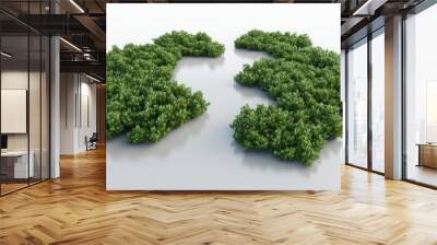 Lush green foliage arranged in two distinct shapes on a reflective surface. Wall mural