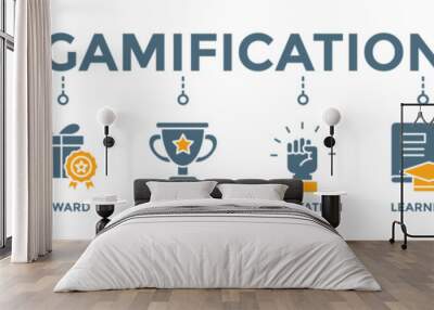 gamification banner web icon vector illustration concept with icon of user engagement, reward, achie Wall mural