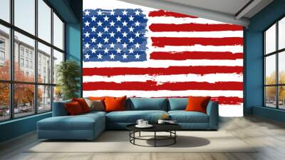 American flag paint texture. Grunge USA Flag. Vector Illustration for Celebration Holiday 4 of July American President Day. Stars and stripes Wall mural