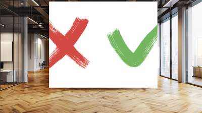 Check cross marks, Tick and Cross sign elements. vector buttons for vote, election choice, check marks, approval signs. Red X and green OK check boxes. Wall mural