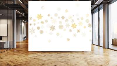 Christmas snowflakes background. Winter gold snow falling minimal decoration, greeting card. Noel subtle backdrop. Vector illustration Wall mural