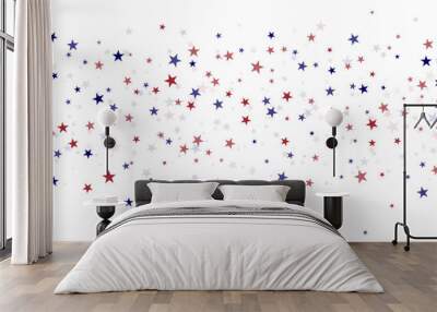 USA flag stars background, red and blue stars confetti horizontal border Wall mural