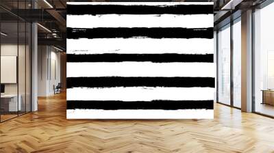 Vector striped pattern, grunge stripe seamless background, black and white brush strokes. grungy stripes, black paintbrush line backdrop Wall mural