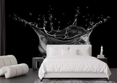 3D realistic transparent isolated vector splash of water with drops in the form of a crown on black background Wall mural