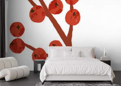 autumn branch with berries colored cartoon illustartion Wall mural