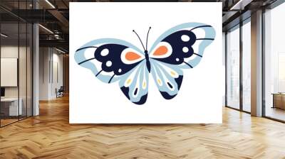 Beautiful tropical butterfly flying. Exotic moth with antennae and wings. Spring and summer insect. Abstract fauna species. Flat graphic vector illustration isolated on white background Wall mural