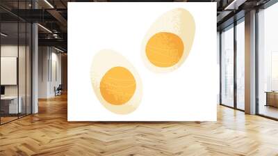 Boiled chicken egg, cooked and cut into two halves, pieces. Protein and yellow yolk. Healthy natural food, fresh ingredient, top view. Flat vector illustration isolated on white background Wall mural