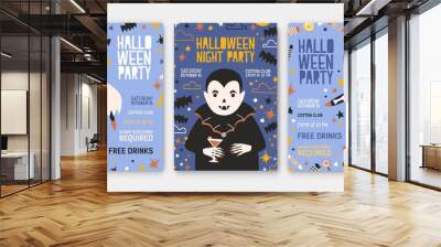 bundle of halloween party invitation, flyer or poster templates with cute vampire, skeleton, spooky  Wall mural