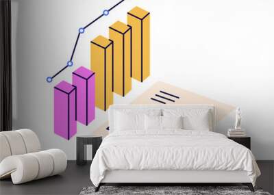 Business document with financial growing graph. Accounting paper report, research with finance chart, data. Economic information concept. Flat vector illustration isolated on white background Wall mural