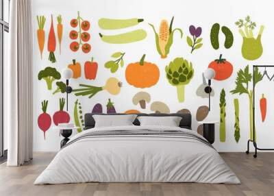 collection of colorful hand drawn fresh delicious vegetables isolated on white background. bundle of Wall mural