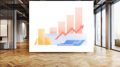 Concept of money profit, investment growth. Histogram shows growing funds and company success. Business improvement and financial profit graph. Vector illustration in flat cartoon style Wall mural