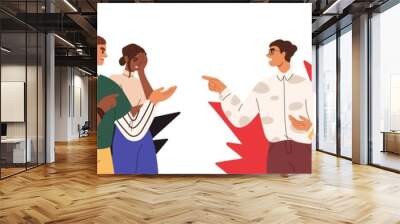 Conflict between opponents. Dispute of two society groups with different opinions. Concept of social fight and disagreement. People's confrontation. Flat vector illustration isolated on white Wall mural