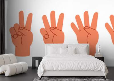 Counting with fingers. Hand gesturing, arm showing one, two, three, four and five numbers, digits. Countdown, score, elementary math learning. Flat vector illustration isolated on white background Wall mural