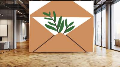 Craft Envelope with Green Branch Colored Illustration Wall mural