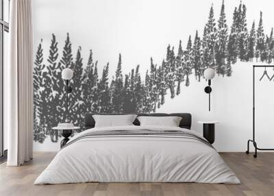 Forest or Woodland Landscape Hand Drawn Monochrome Illustration Wall mural