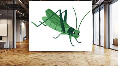 Grasshopper, cute insect with long legs and antennae. Funny green grass hopper, happy amusing childish character from wild nature. Flat cartoon graphic vector illustration isolated on white background Wall mural