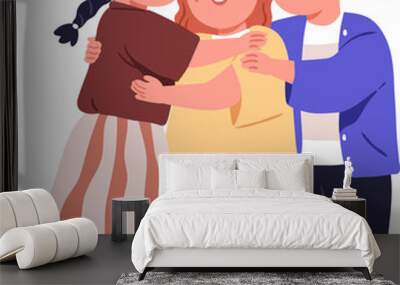 Happy Smiling Kids Hugging Colored Illustration Wall mural