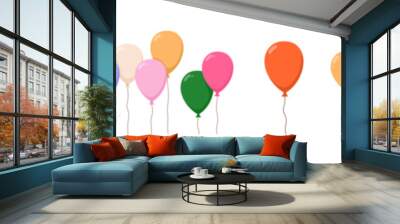 Holiday air balloons flying up. Baloons bunches, bundles. Festive decorations floating, soaring. Helium ballons decor on strings. Flat graphic vector illustrations isolated on white background Wall mural