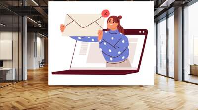 Inbox mail concept. New message notification, letter in online envelope. Newsletter in mailbox. E-mail marketing, subscription, communication. Flat vector illustration isolated on white background Wall mural