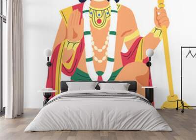 Indian Hindu God Hanuman Colored Cartoon Illustration Wall mural