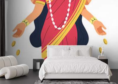 Indian Hindu Goddess Lakshmi Colored Cartoon Illustration Wall mural