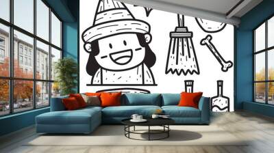 kawaii doodle halloween cartoon designs  for coloring, backgrounds, stickers, logos, icons and more Wall mural