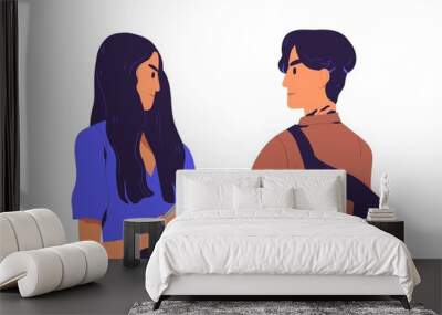 Misunderstanding between people. Awkward moment of unpleasant occasional meeting. Couple of man and woman with tense and strained faces. Colorful flat vector illustration isolated on white background Wall mural