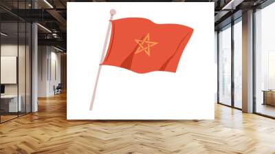 Morocco flag waving on flagpole. National red banner with Moroco star, pentagram. Moroccan culture and government. Maroc country symbol. Flat vector illustration isolated on white background Wall mural