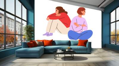 Offended disagreed girls friends in conflict. Relationship problem, disagreement between two people, misunderstanding and separation concept. Flat vector illustration isolated on white background Wall mural