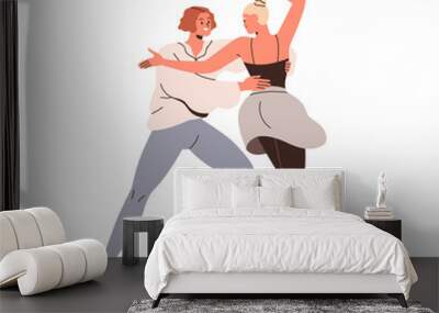 Partner duet ballet dancer. Man and woman couple dancing pas de deux, performing classic movements. Two graceful people moving, jumping. Flat vector illustration isolated on white background Wall mural