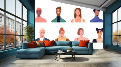 People head portraits set. Diverse men and women faces of different age and race. Happy modern young and old person avatars. Characters bundle. Flat vector illustrations isolated on white background Wall mural