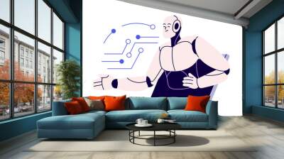 Robot, AI technology concept. Digital assistant, artificial intelligence. Neural network, machine learning for automation, tech innovation. Flat vector illustration isolated on white background Wall mural