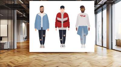 set of attractive hipster guys dressed in trendy clothes isolated on white background. bundle of you Wall mural