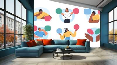 Set of confused pensive people making choice and decision. Men and women doubting, solving problems, choosing between two alternatives. Dilemma concept. Flat vector illustration isolated on white Wall mural